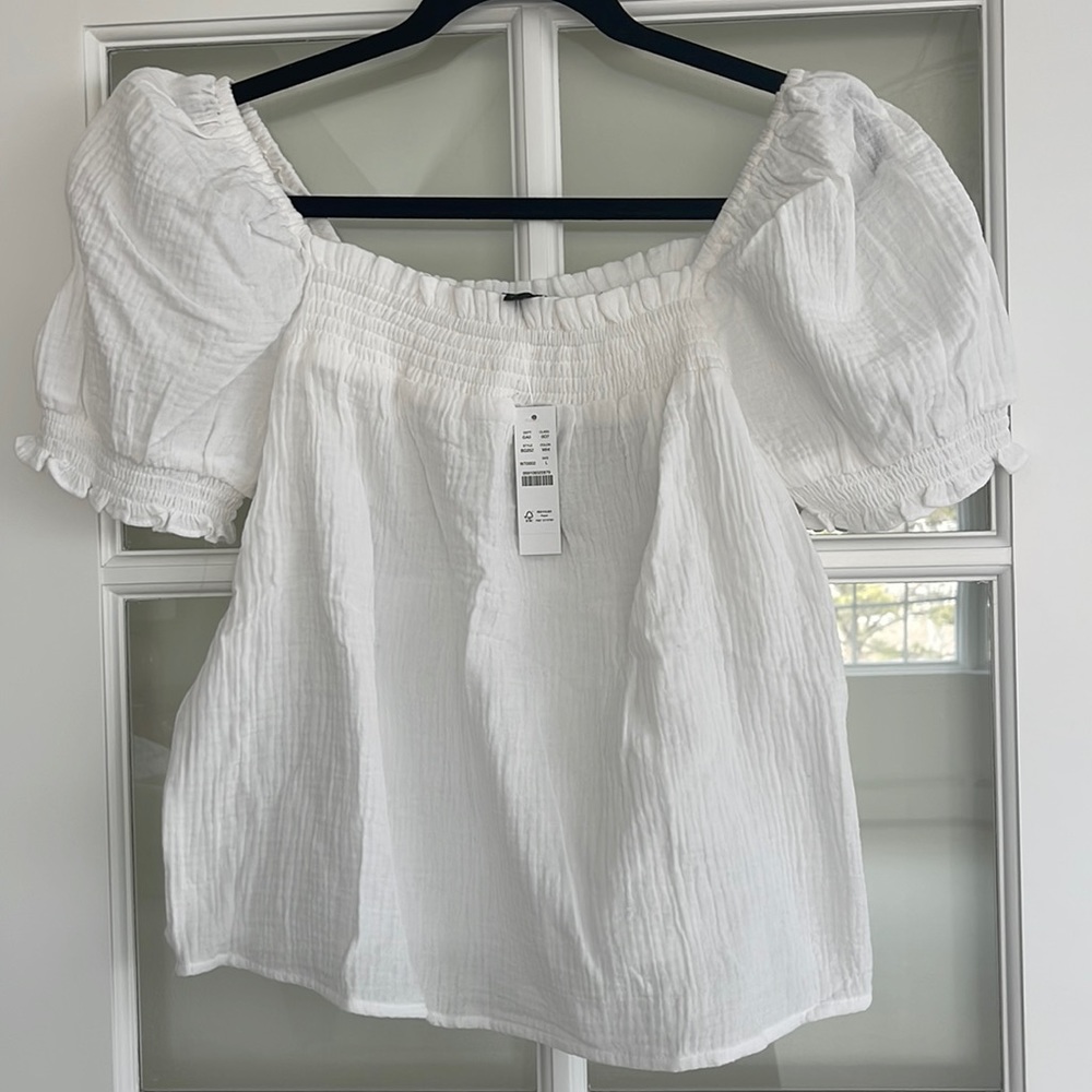 J crew square neck puff sleeve top NWT white size large style WT0002